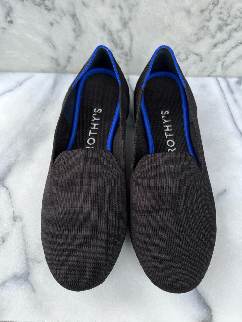 Rothy's The Loafer Women’s Black Flats with Blue Trim